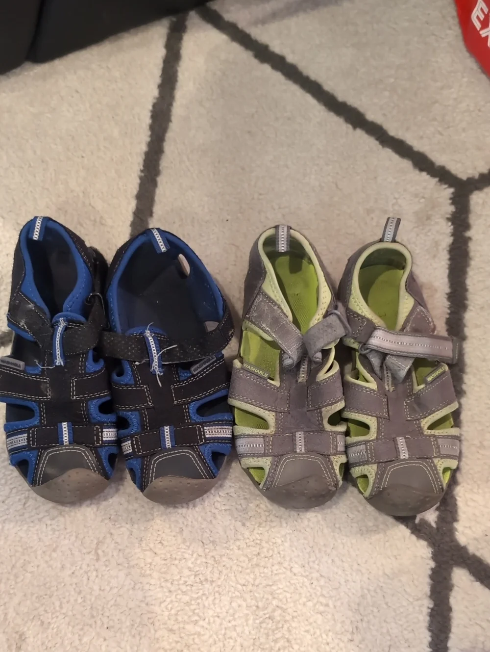 pediped Closed-Toe Kids Sandals in Blue and Gray-Green